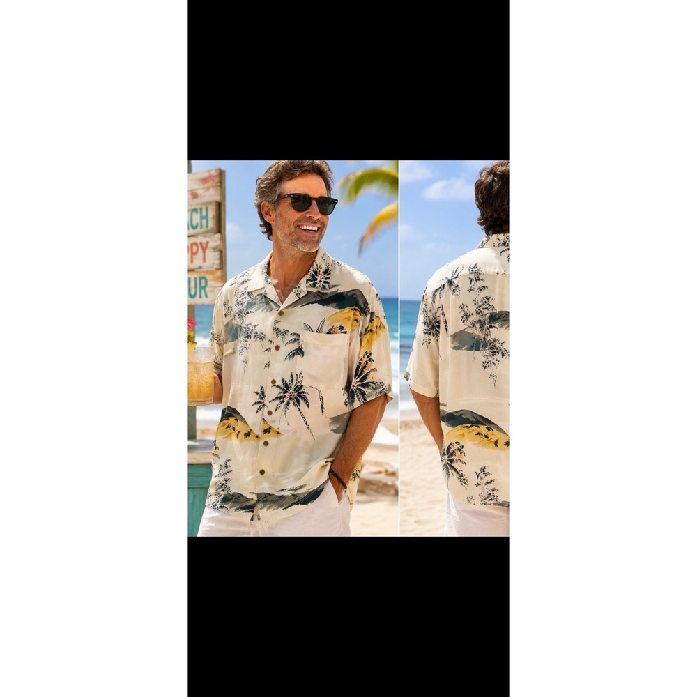 Tommy Bahama XXL  100% Silk Button Up Hawaiian Camp Shirt Palm Aloha Tropical
